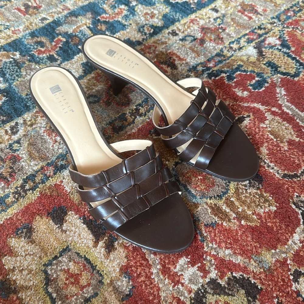 Brown leather heeled sandal.  Size 9.5